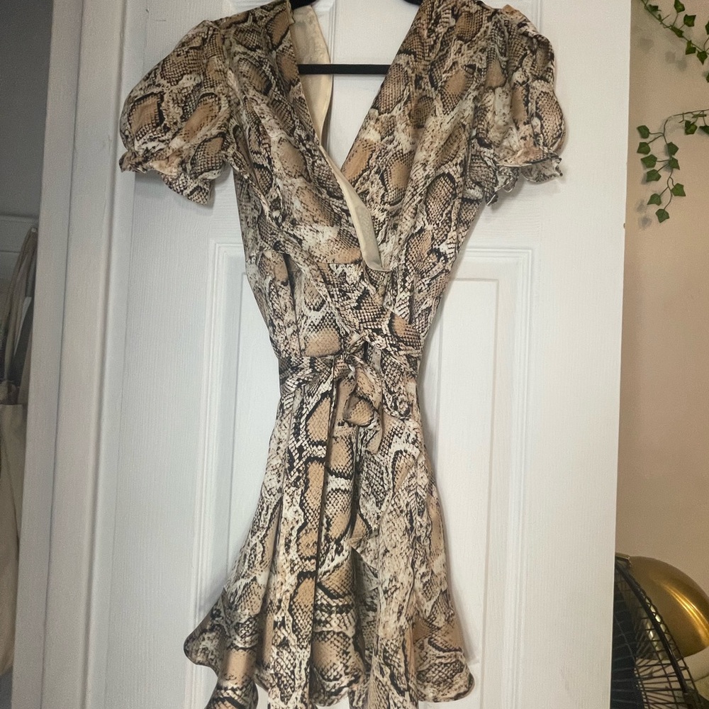 Snake skin print faux wrap dress